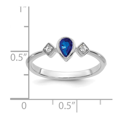 14k White Gold Pear Bezel Sapphire and Diamond Ring Size 7
