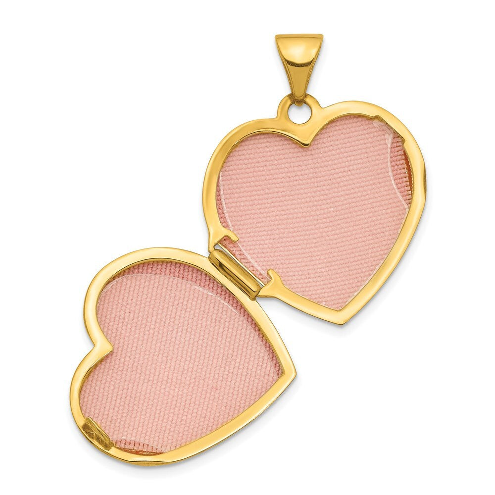 14k Yellow Gold 19mm Scroll Design Reversible Heart Locket Pendant for Women