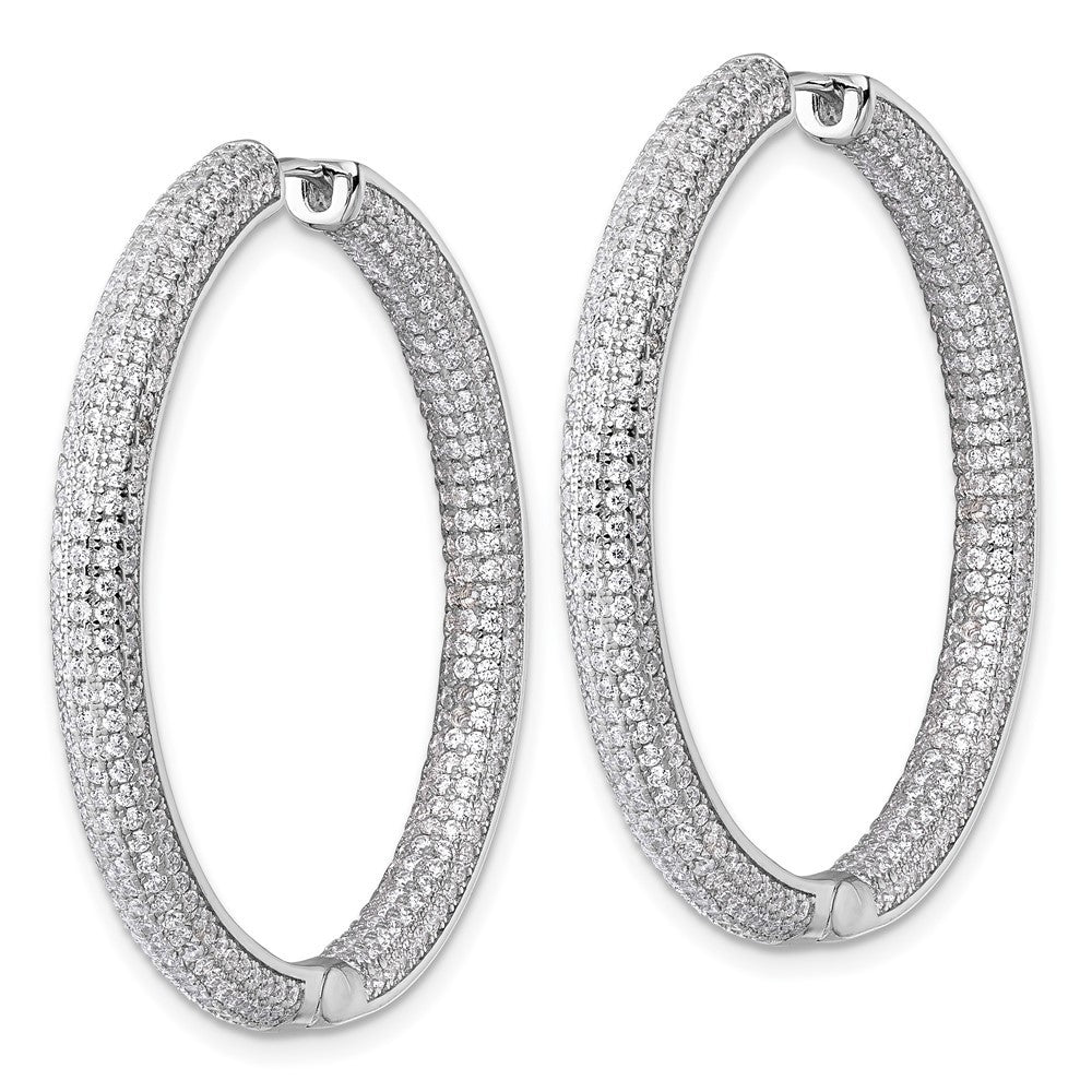 Sterling Silver In and Out CZ Pave 3.7 x 39mm Hinged Hoop Earrings