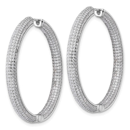 Sterling Silver In and Out CZ Pave 3.7 x 39mm Hinged Hoop Earrings