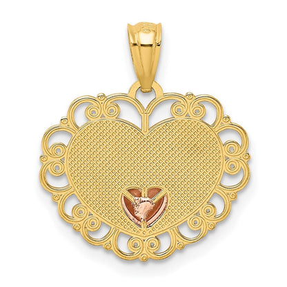 14k Two-tone Gold MOM Heart Pendant for Women