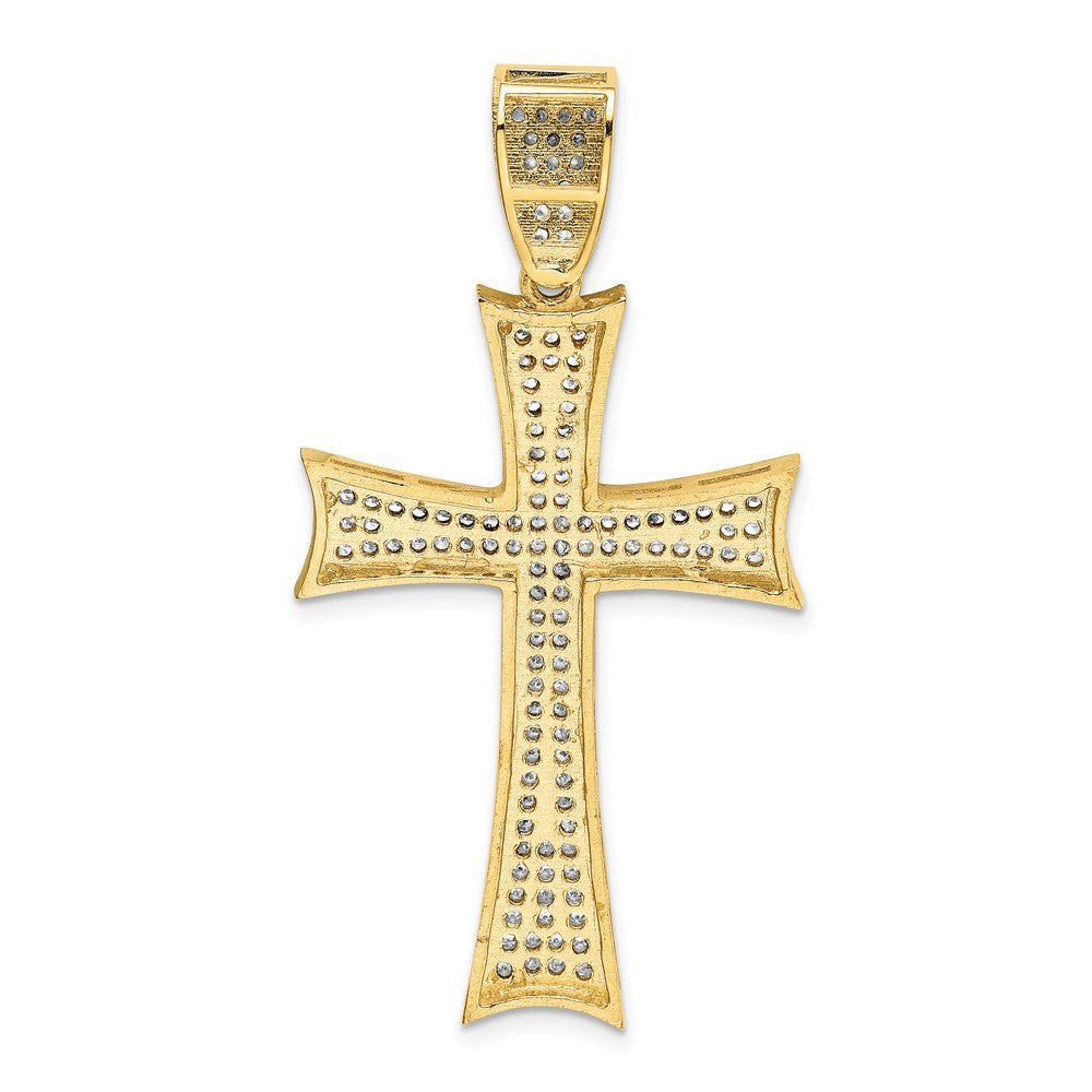 14k Yellow Gold w/Rhodium Micro Pav� Cubic Zirconia Large Cross Pendant