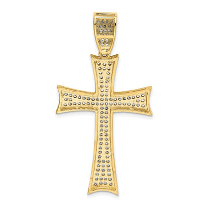 14k Yellow Gold w/Rhodium Micro Pav� Cubic Zirconia Large Cross Pendant