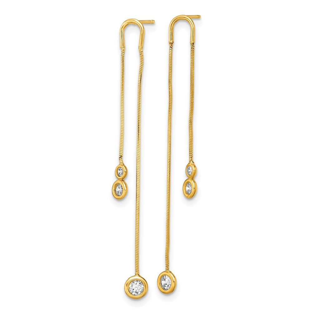 14k Yellow Gold Yellow Polished CZ Double Chain Dangle Earrings