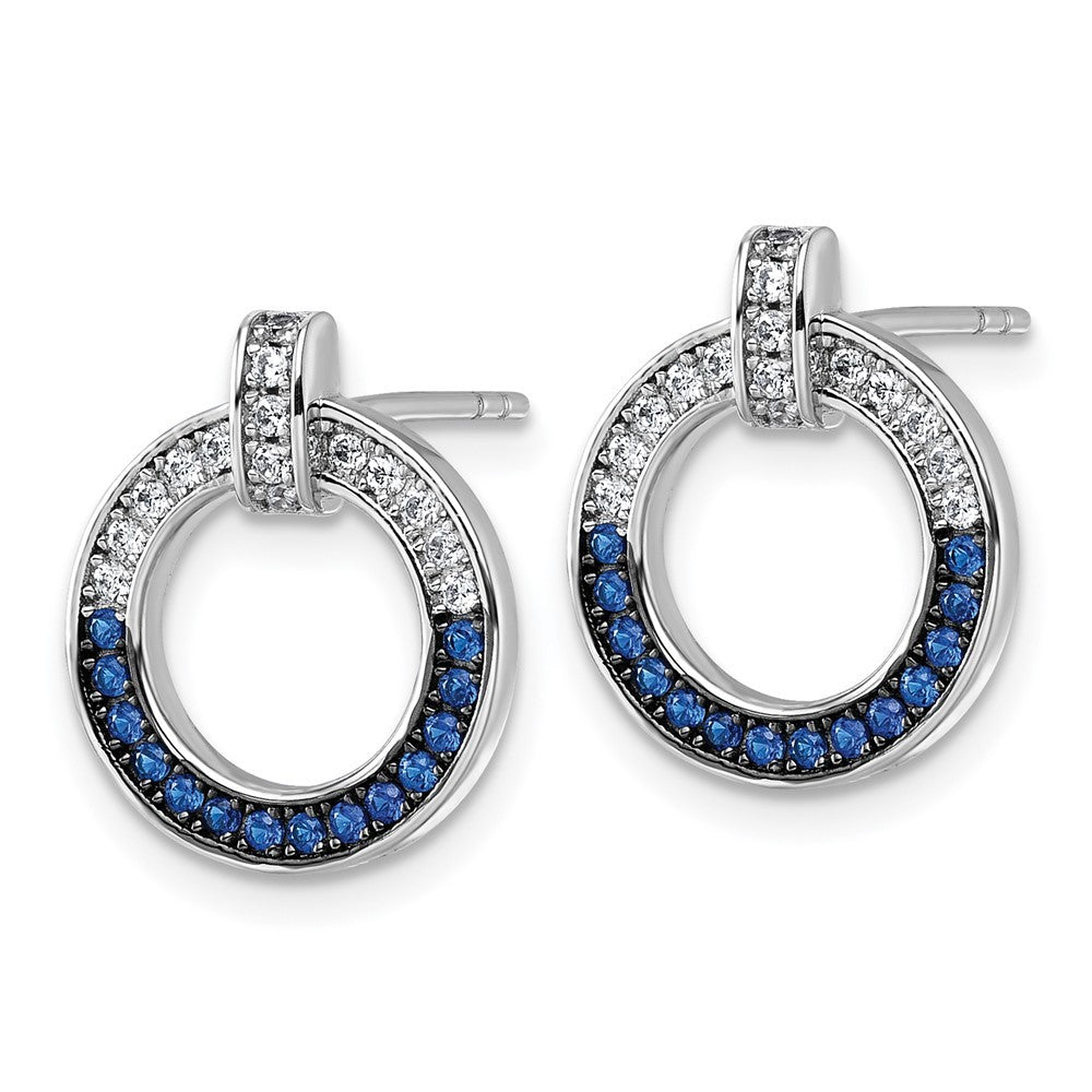 Sterling Silver and Black and Blue CZ Open Circle Earrings
