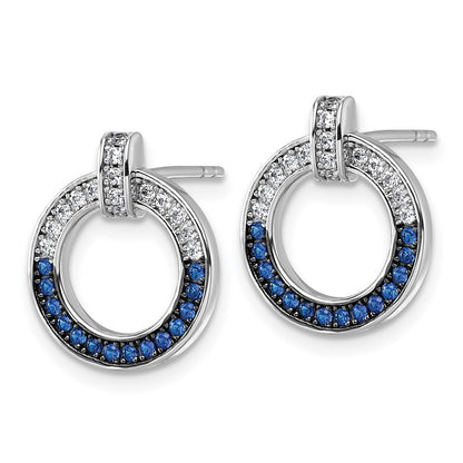 Sterling Silver and Black and Blue CZ Open Circle Earrings