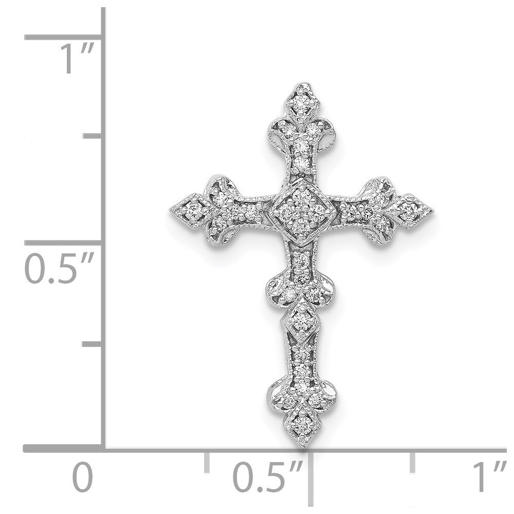 14k White Gold 1/6ct. Diamond Filigree Cross Chain Slide Pendant for Women
