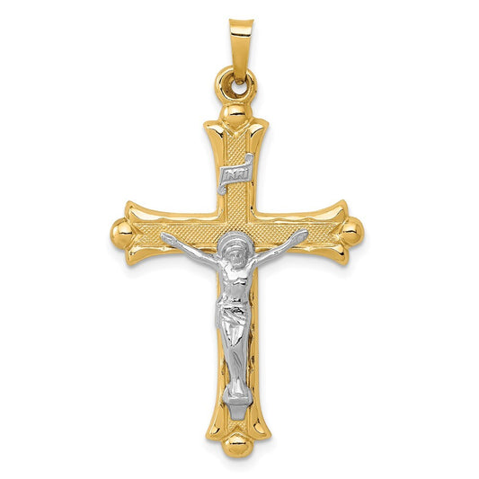 14k Two-tone Gold Textured and Polished INRI Crucifix Pendant for Women