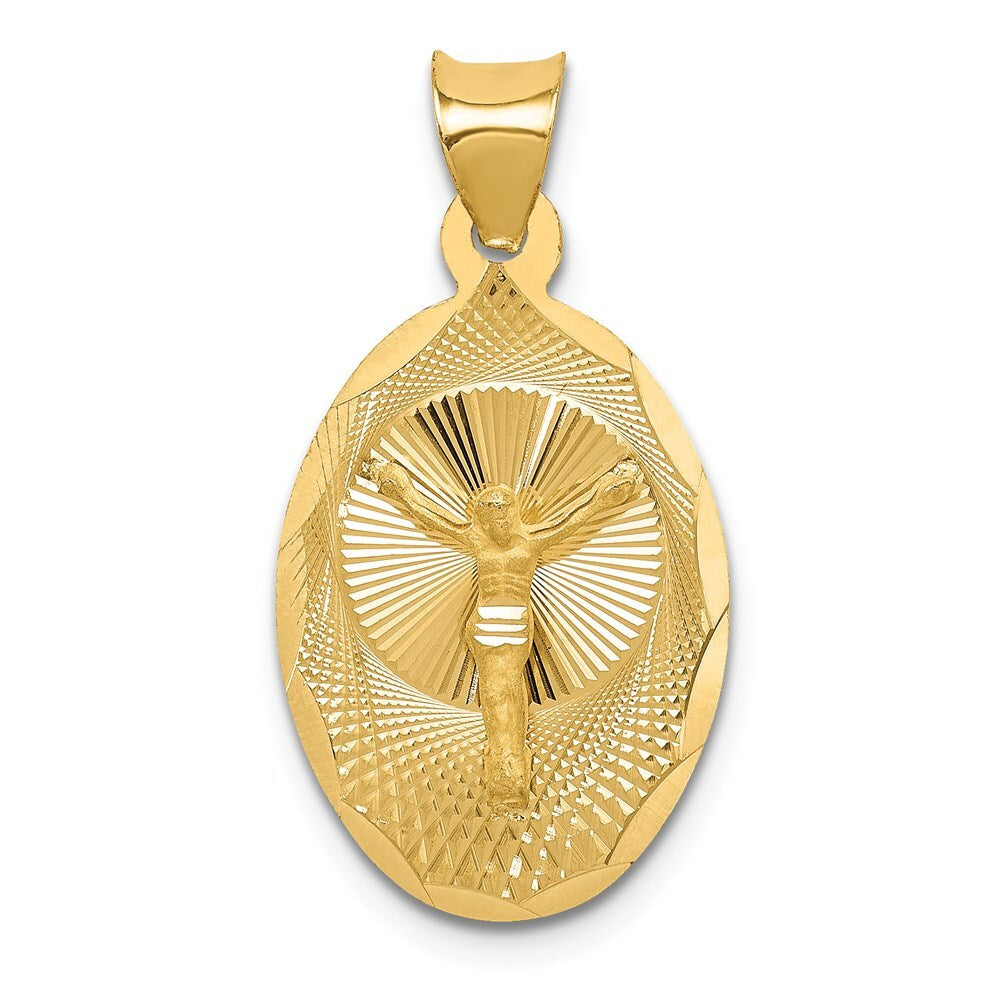 14k Yellow Gold Polished Diamond-cut Corpus Oval Pendant