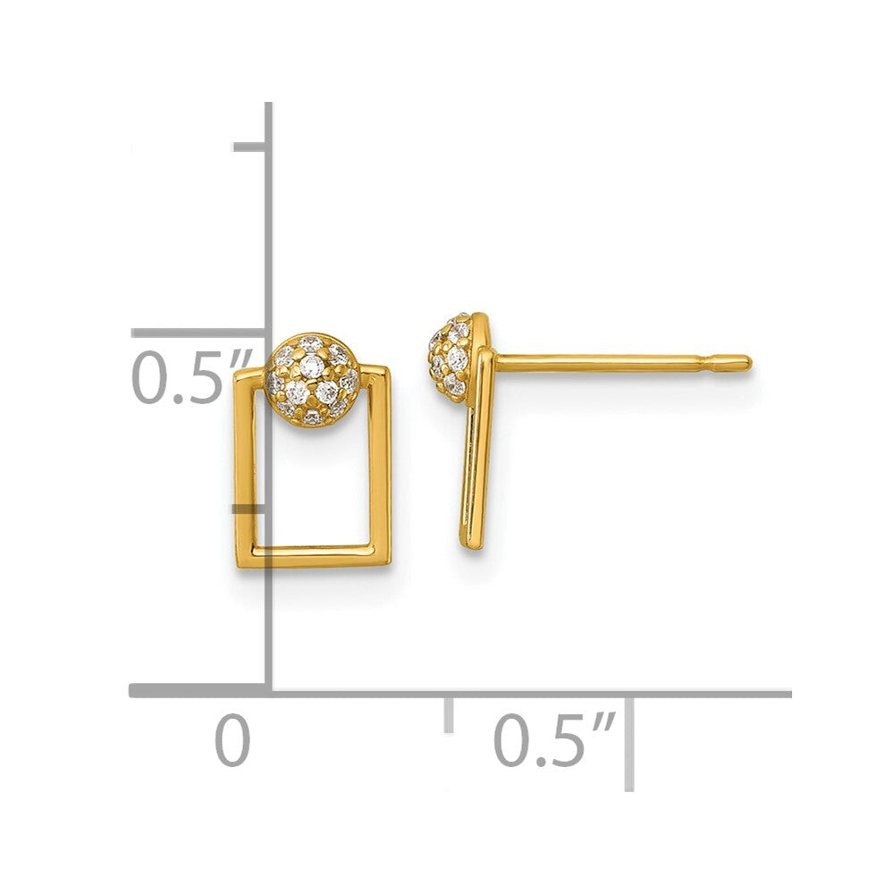 14k Yellow Gold Polished Cubic Zirconia Rectangular Stud Earrings