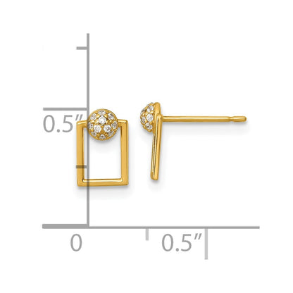 14k Yellow Gold Polished Cubic Zirconia Rectangular Stud Earrings