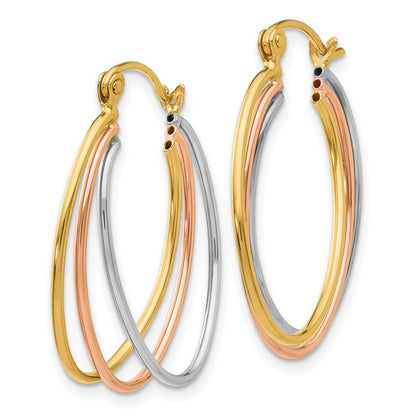 14K Tri Color Gold Hoop Earrings