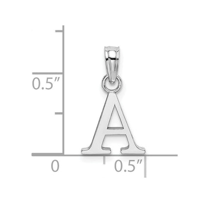 14K White Polished Block Letter A Initial Pendant