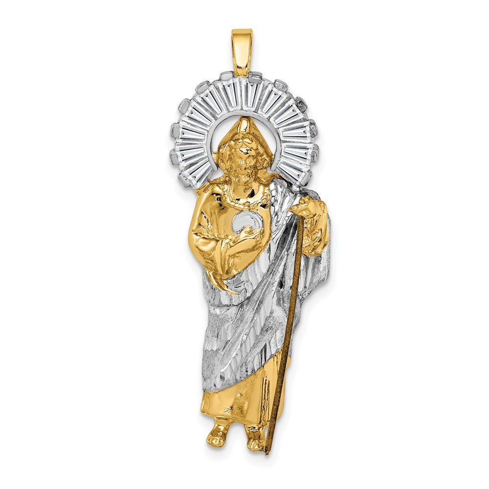 14k Yellow Gold w/ Rhodium Cubic Zirconia D/C Polished St. Jude Pendant