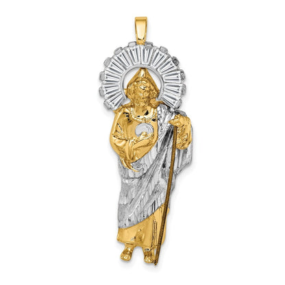 14k Yellow Gold w/ Rhodium Cubic Zirconia D/C Polished St. Jude Pendant
