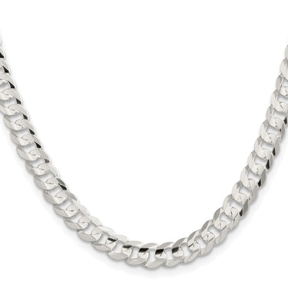 Sterling Silver Rhodium-plated 6.75mm Concave Beveled Curb Chain Necklace