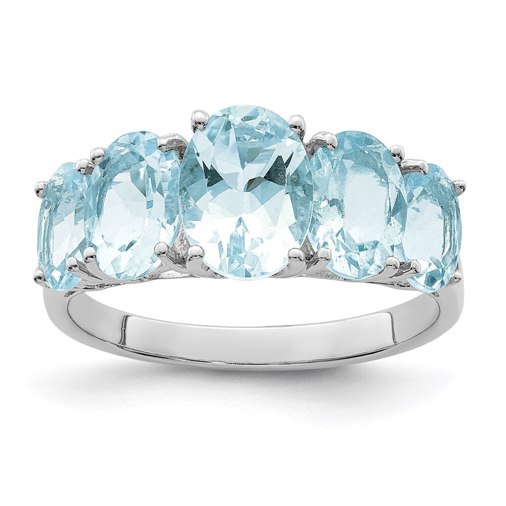 Sterling Silver Rhodium Aqua Ring Size 6
