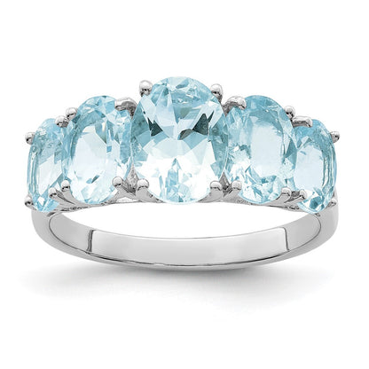 Sterling Silver Rhodium Aqua Ring Size 6