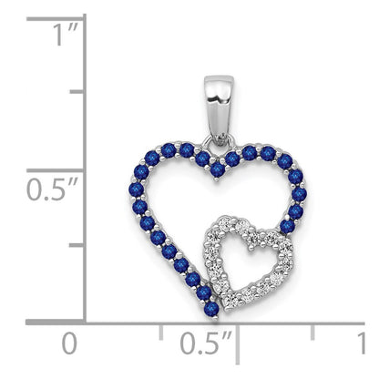14k White Gold Diamond and Sapphire Double Heart Pendant for Women