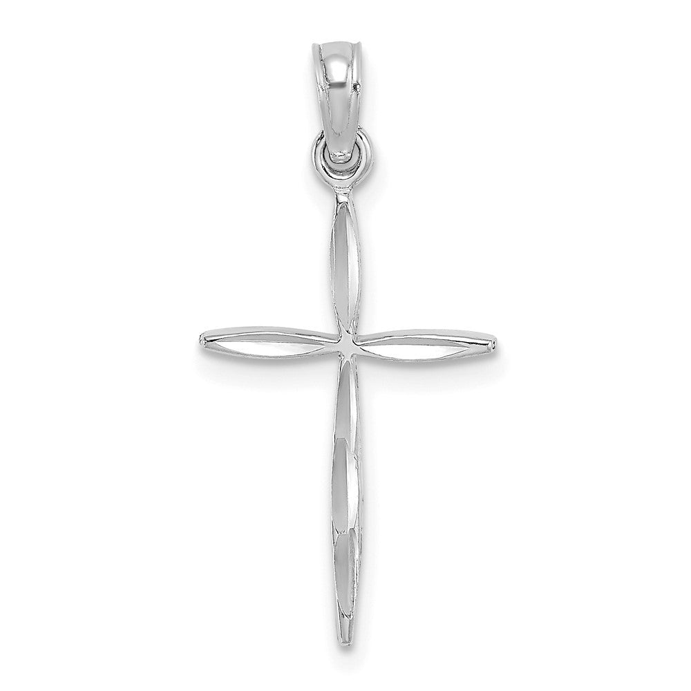 14k White Gold Diamond-Cut with Tapered Ends Cross Charm Pendant