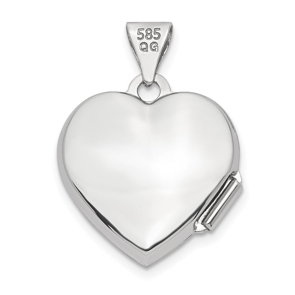 14k White Gold Brushed Diamond Star 15mm Heart Locket Pendant for Women