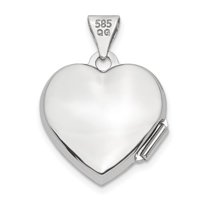 14k White Gold Brushed Diamond Star 15mm Heart Locket Pendant for Women