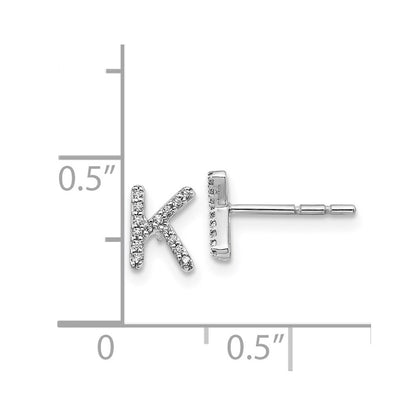 14k White Gold Diamond Initial K Stud Earrings Gift for Women