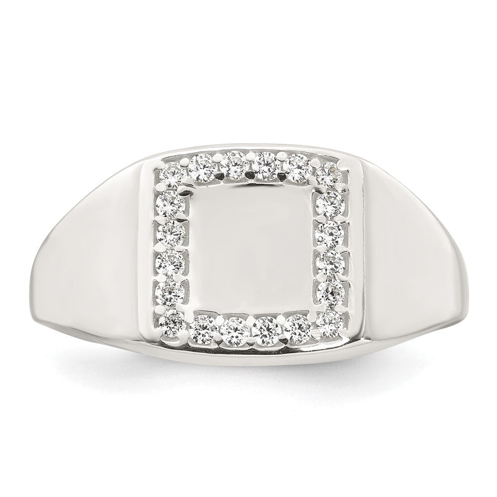 Sterling Silver Polished CZ Square Border Men's Signet Ring Size 11