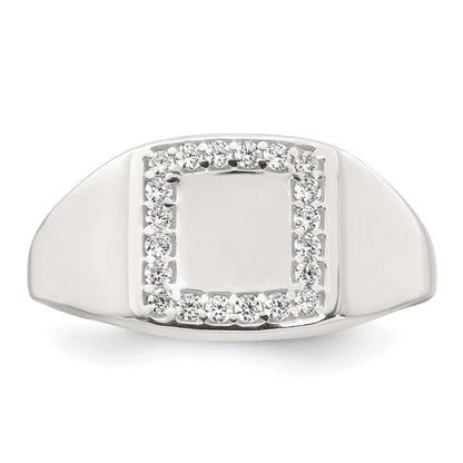 Sterling Silver Polished CZ Square Border Men's Signet Ring Size 11