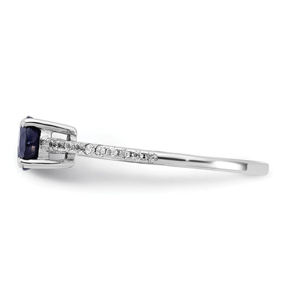 Sterling Silver Rh-plated-plated .81S Sapphire and .12WT White Topaz Ring Size 8