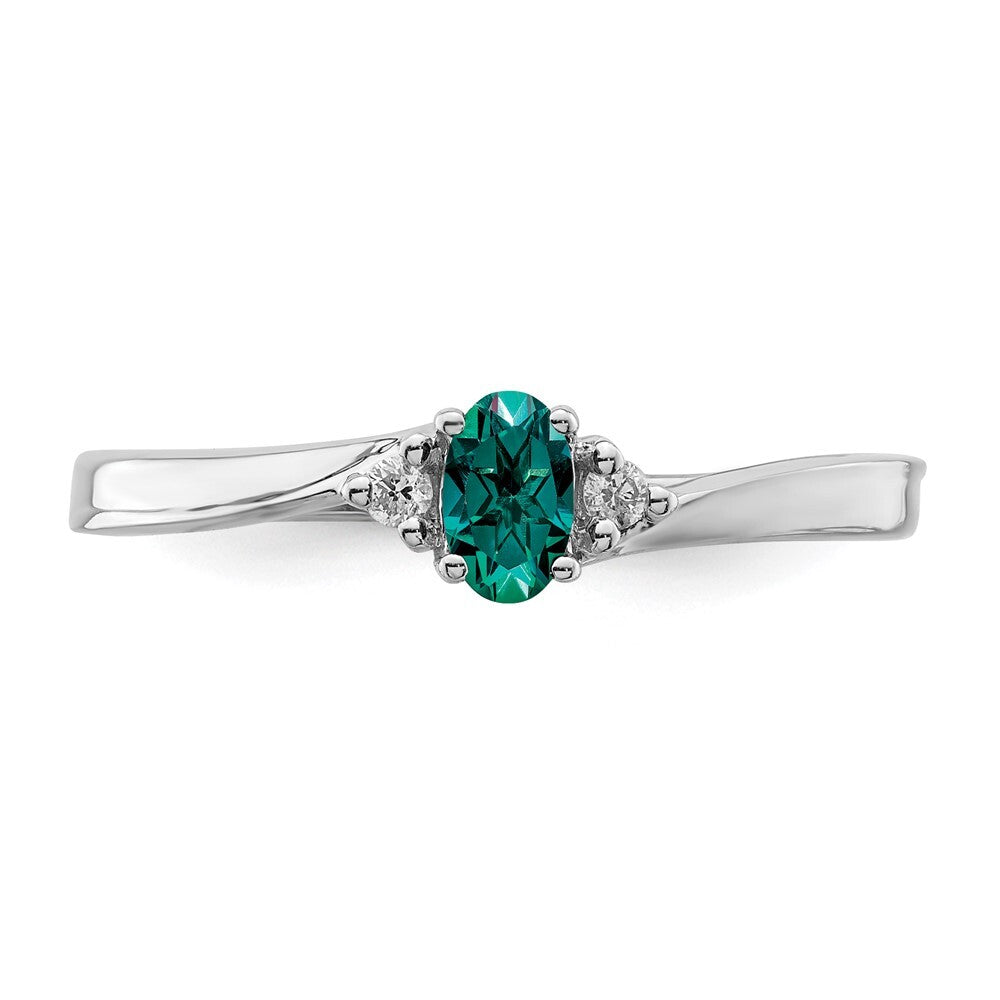 Sterling Silver Rhod-plated Created Alexandrite and Diamond Birthstone Ring