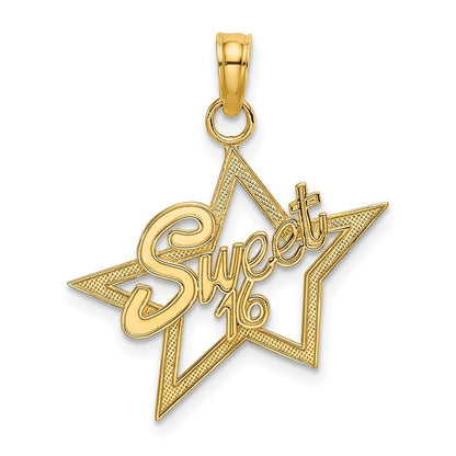 14k Yellow Gold SWEET 16 Charm Pendant for Women
