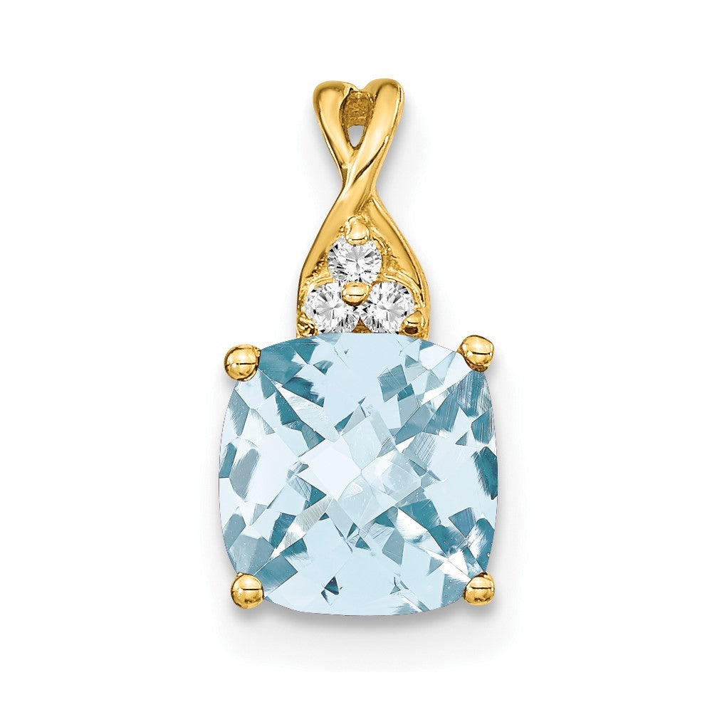 14k Yellow Gold Checkerboard Aquamarine and Diamond Pendant