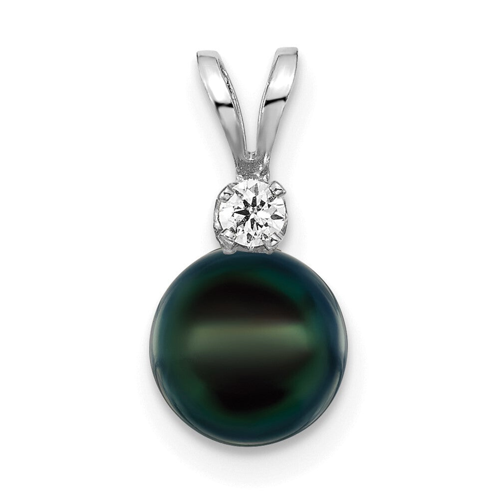14k White Gold 7-8mm Black Akoya Saltwater Cultured Pearl & Diamond Pendant