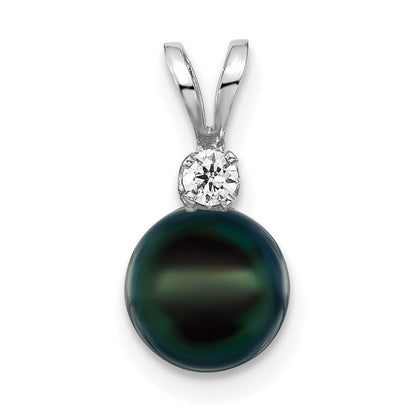 14k White Gold 7-8mm Black Akoya Saltwater Cultured Pearl & Diamond Pendant