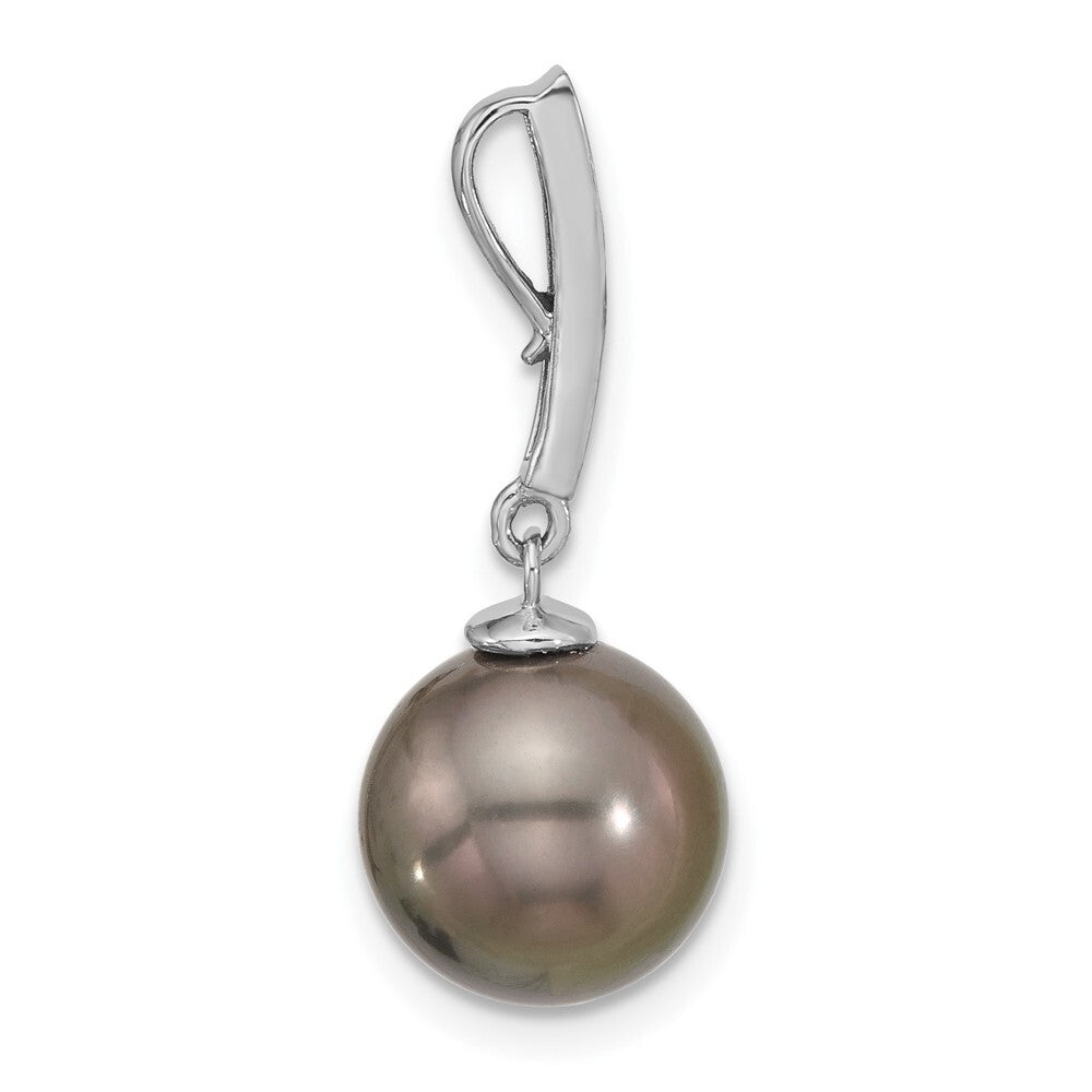14k White Gold 11mm Black Saltwater Cultured Pearl & Diamond Dangle Chain Slide