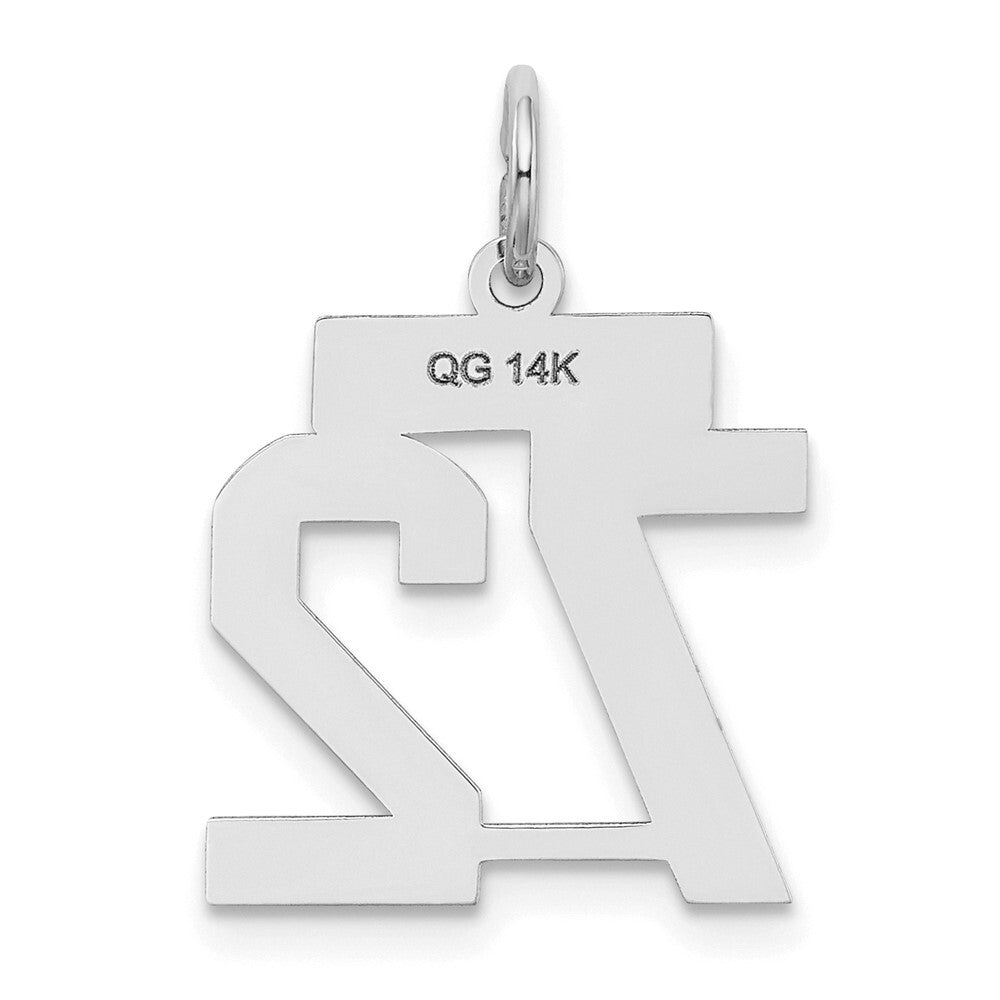 14k White Gold Small Satin Number 72 Charm Pendant for Women