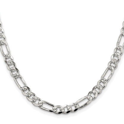 Sterling Silver Rhodium-plated 5.5mm Pav� Flat Figaro Chain