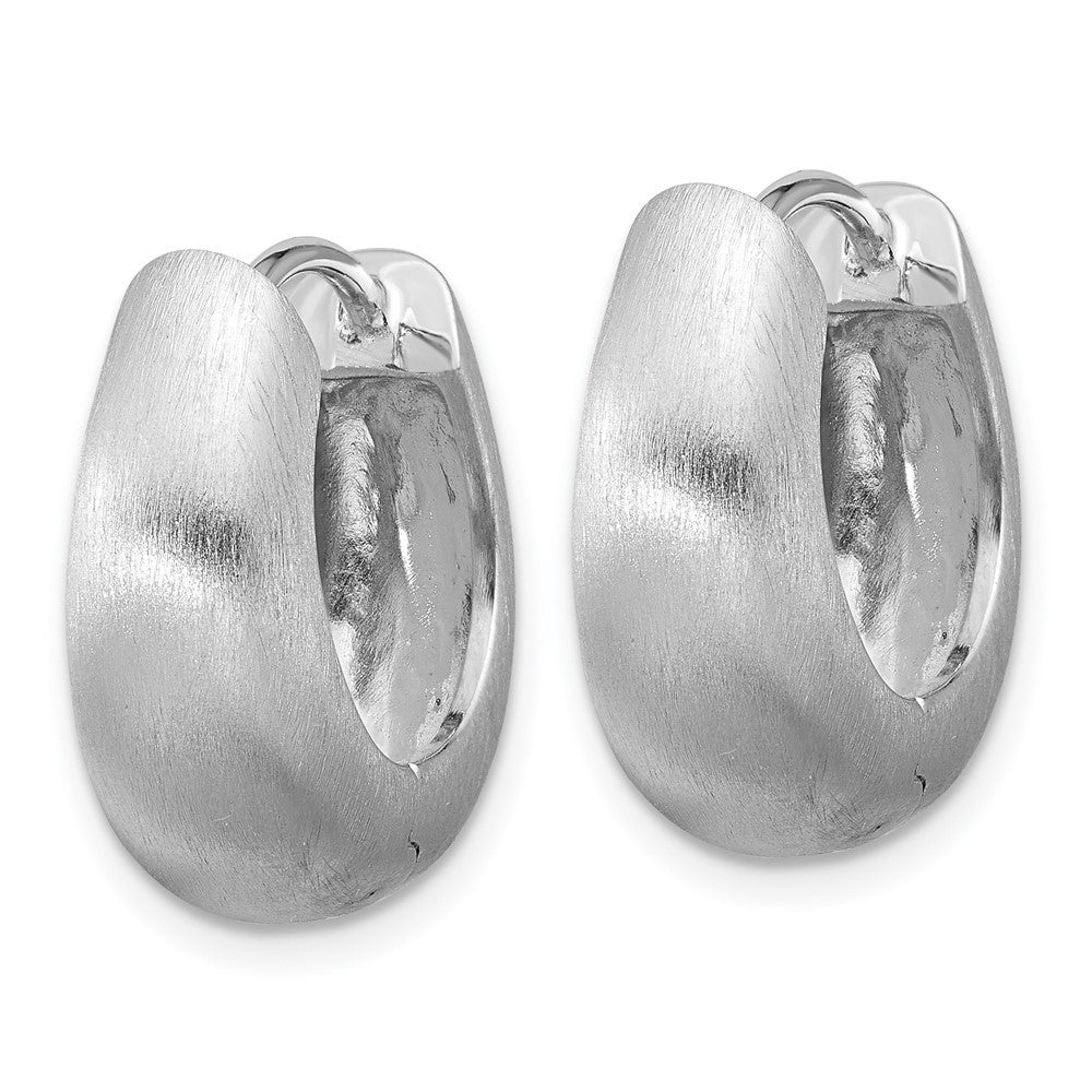 Sterling Silver Rhodium-plated Brushed Tapered Hinged Hoop Earrings