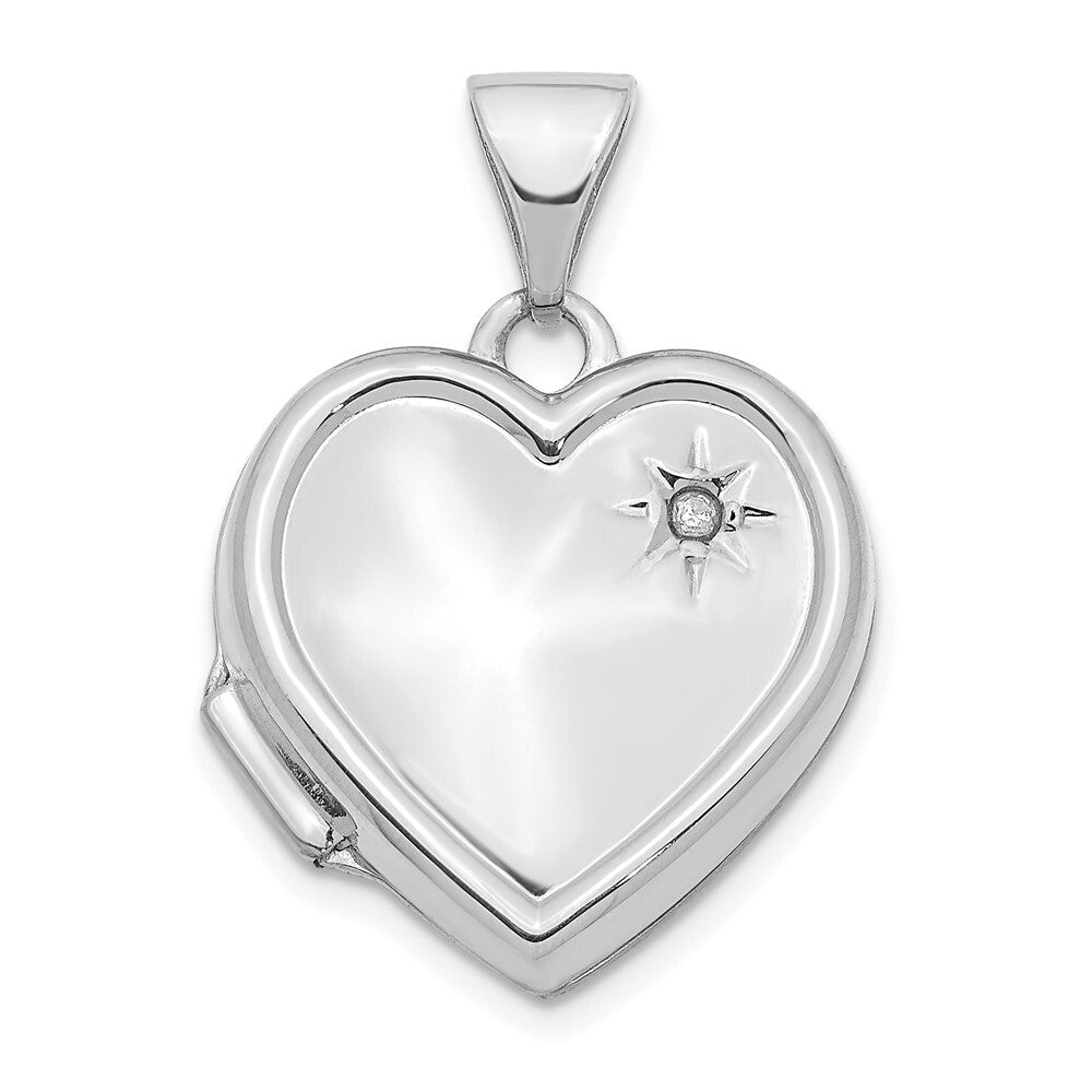 14k White Gold with Diamond 16mm Heart Locket Pendant for Women