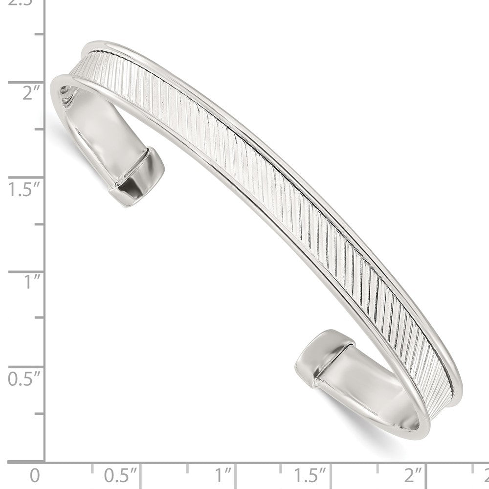 Sterling Silver Polished Textured Cuff Bangle Bracelet