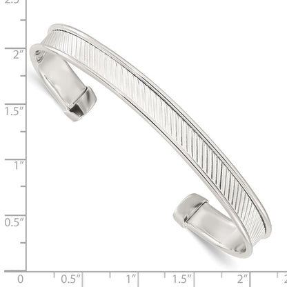 Sterling Silver Polished Textured Cuff Bangle Bracelet