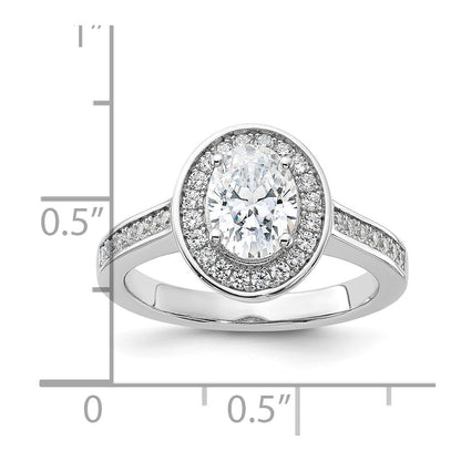 Sterling Silver Rhodium-plated & CZ Oval Ring
