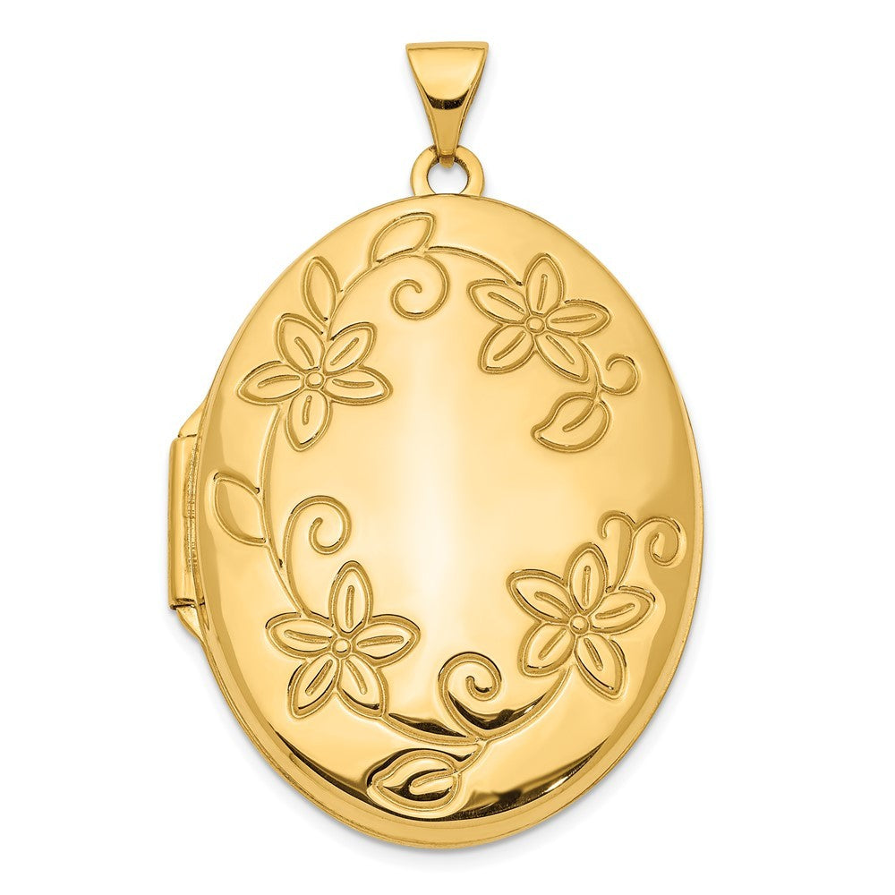 14k Yellow Gold Floral Border 33mm Oval Locket