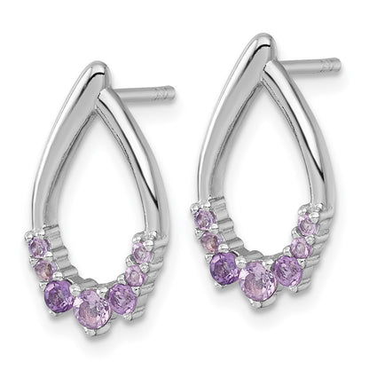 Sterling Silver Rhodium-plated Polished Amethyst Teardrop Earrings
