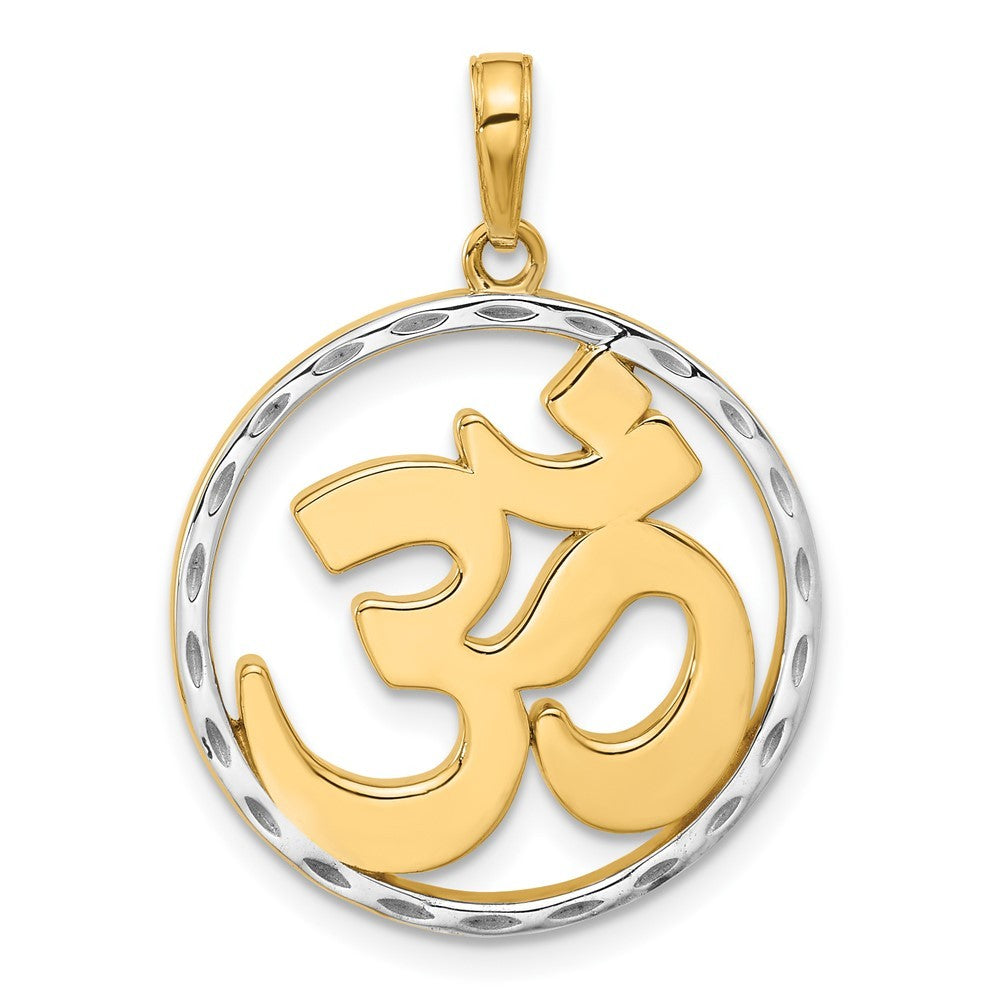 14k Yellow Gold and White Rhodium Diamond-Cut Om in Circle Pendant