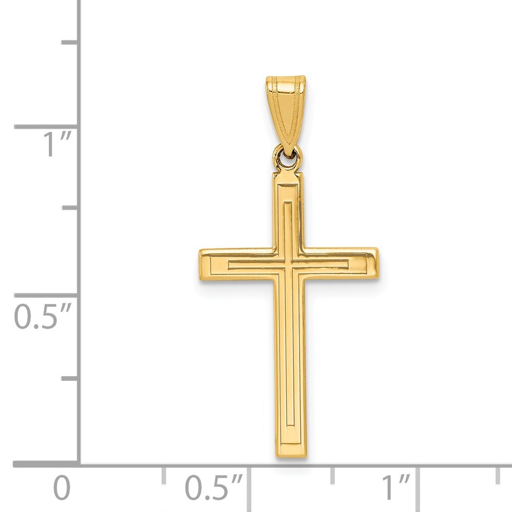 14k Yellow Gold Solid Laser Etched Cross Pendant for Women