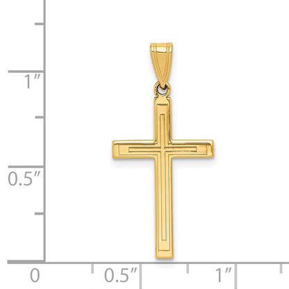 14k Yellow Gold Solid Laser Etched Cross Pendant for Women