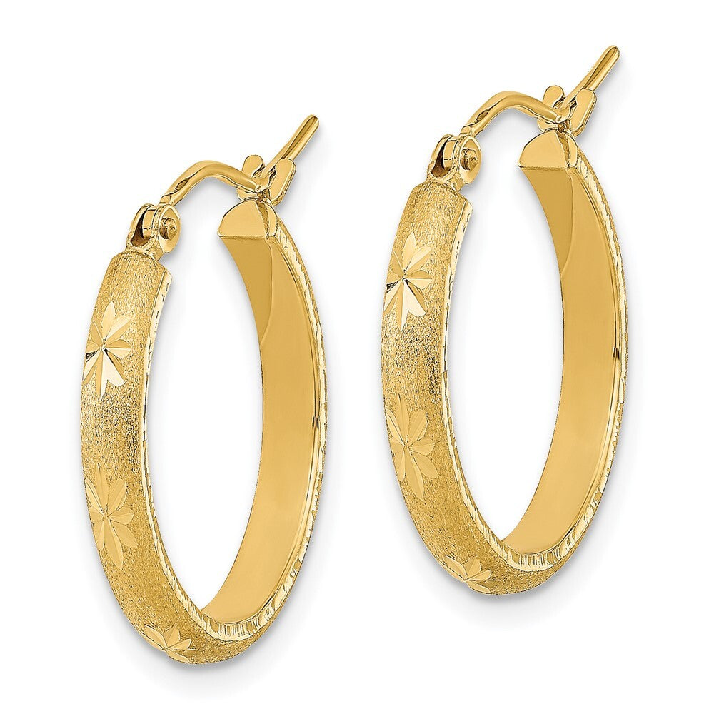 14k Yellow Gold Polished and Satin Diamond-cut Hoop Earrings Gift for Women