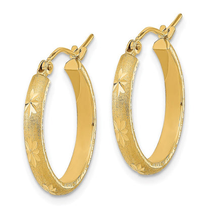 14k Yellow Gold Polished and Satin Diamond-cut Hoop Earrings Gift for Women